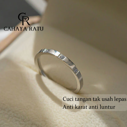 Cincin Couple Titanium Wanita Permata Satu Berlian Emas 18K Anti Karat Aesthetic Korea Aksesoris Ring