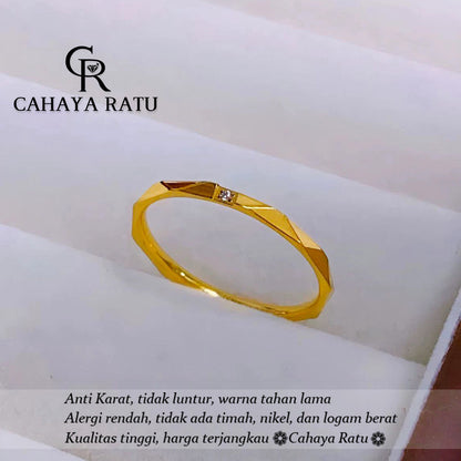 Cincin Titanium Wanita Riak Air Berlian Emas 18K Aesthetic Korea Anti Karat Aksesoris Ring