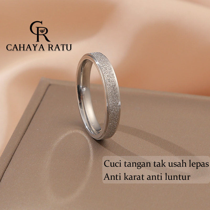 Cincin Titanium Anti Karat Pasir Emas 18K Mewah Klasik Fashion Aksesoris Wanita Perhiasan Ring