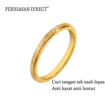 Cincin Titanium Wanita Pasir Emas 18K Anti Karat Elegan Aesthetic Korean Style Aksesoris Ring