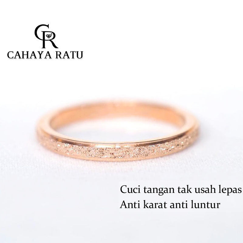 Cincin Titanium Wanita Anti Karat Asli Pasir Emas 18K Mewah Fashion Aksesoris Pasangan Ring