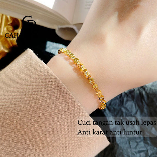 Gelang Titanium Wanita Anti Karat Ekor Phoenix Keberuntungan Emas 18K Korean Style Aksesoris Perhiasan Bracelet