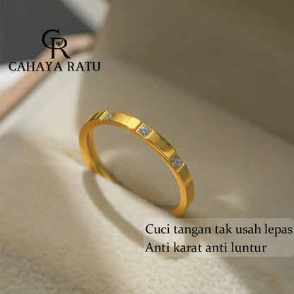 Cincin Couple Titanium Wanita Permata Satu Berlian Emas 18K Anti Karat Aesthetic Korea Aksesoris Ring