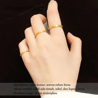 Cincin Titanium Wanita Pasir Emas 18K Anti Karat Elegan Aesthetic Korean Style Aksesoris Ring