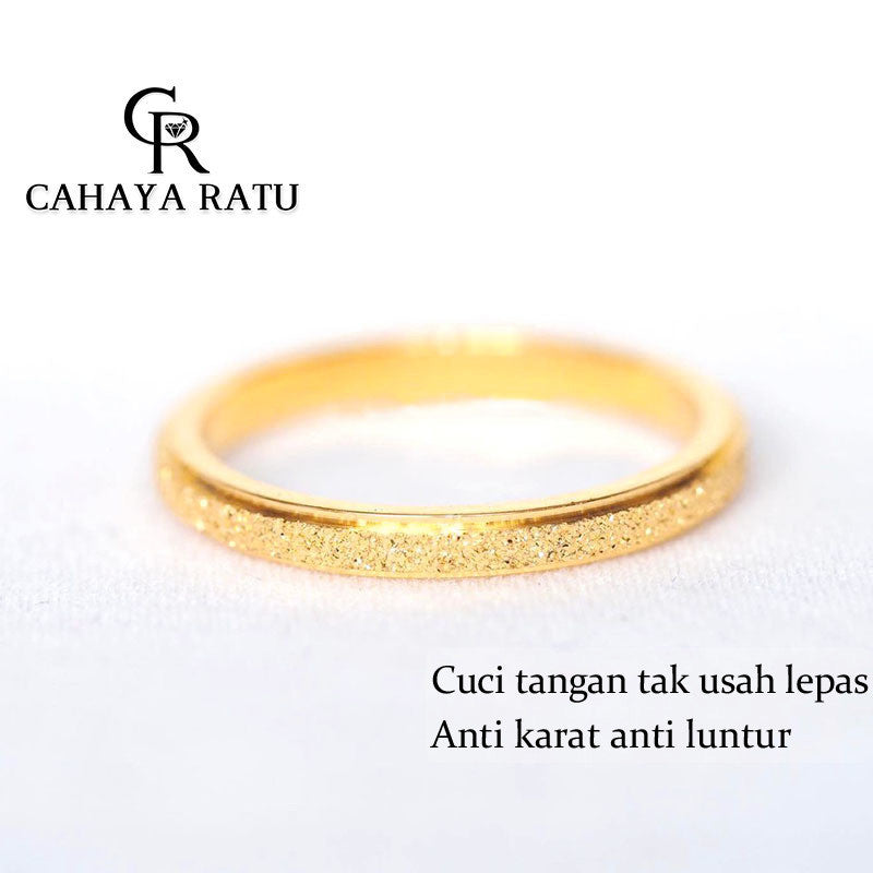 Cincin Titanium Wanita Anti Karat Asli Pasir Emas 18K Mewah Fashion Aksesoris Pasangan Ring