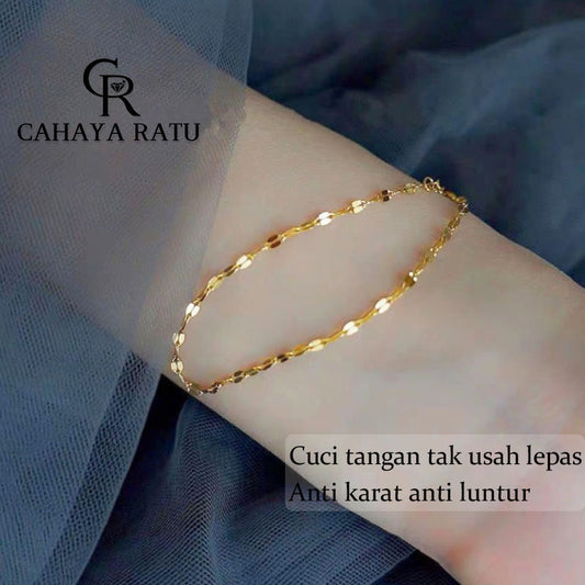 Grosir Gelang Titanium Wanita Anti Karat Rantai Bibir Emas 18K Berkilau Aesthetic Korean Style Aksesoris Bracelet