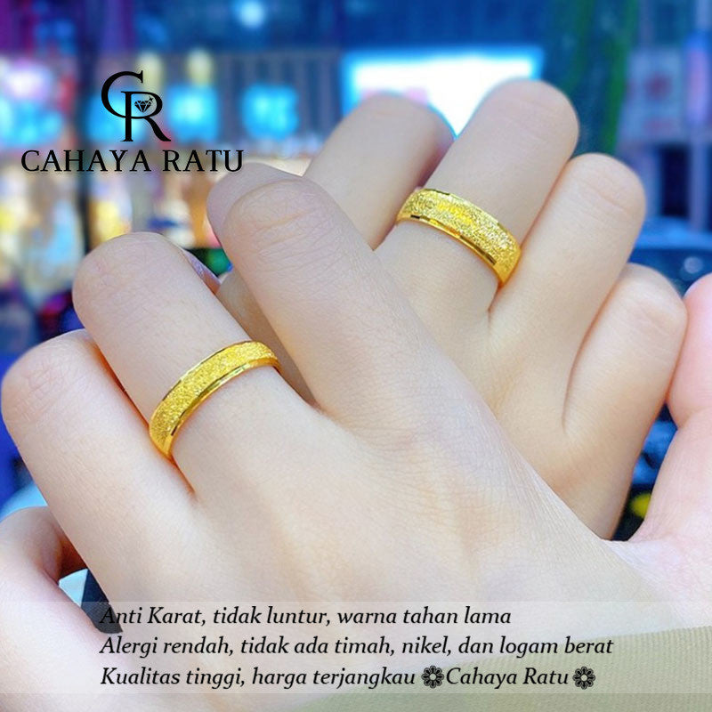 Cincin Titanium Wanita Anti Karat Asli Pasir Emas 18K Mewah Fashion Aksesoris Pasangan Ring