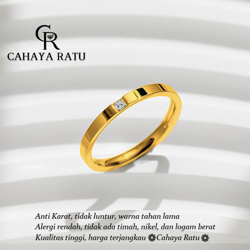 Cincin Couple Titanium Wanita Permata Satu Berlian Emas 18K Anti Karat Aesthetic Korea Aksesoris Ring