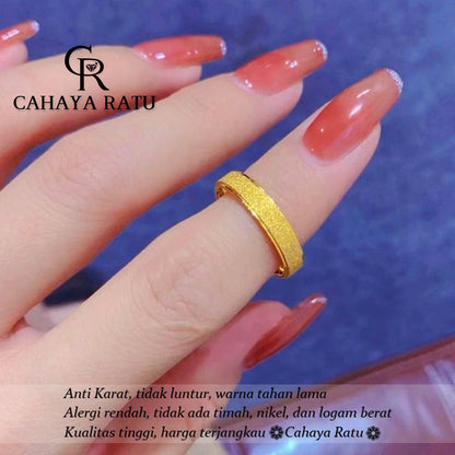 Cincin Titanium Anti Karat Pasir Emas 18K Mewah Klasik Fashion Aksesoris Wanita Perhiasan Ring