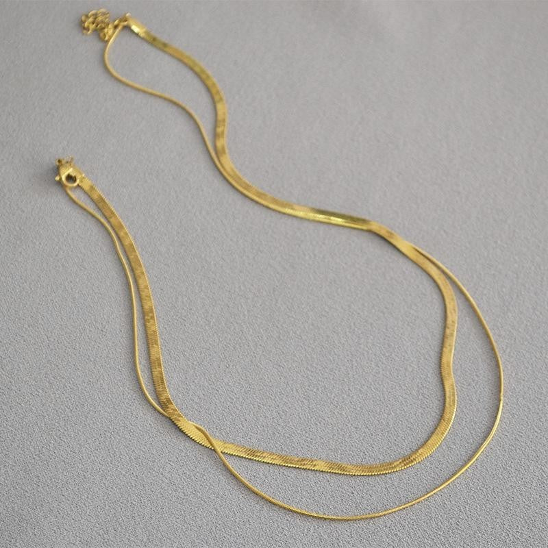 Kalung Wanita Double Layer Lapis Emas 18K - Stainless Steel, Elegan & Cocok untuk Prom dan Sehari-hari! - 我的商店