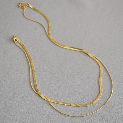 Kalung Wanita Double Layer Lapis Emas 18K - Stainless Steel, Elegan & Cocok untuk Prom dan Sehari-hari! - 我的商店