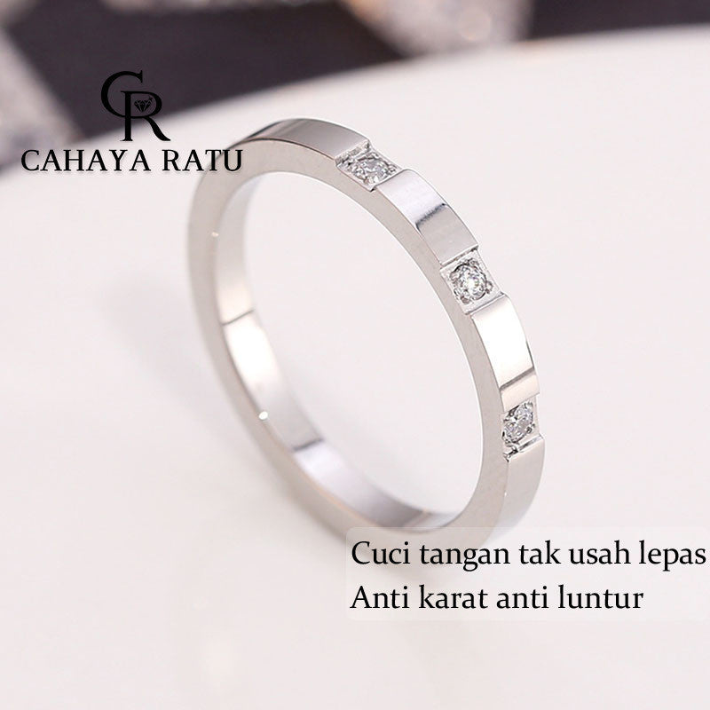 Cincin Titanium Wanita Anti Karat Asli Solitaire Berlian Emas 18K Mewah Aesthetic Korea Aksesoris Ring