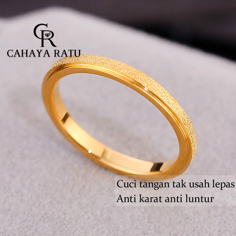 Cincin Titanium Anti Karat Pasir Emas 18K Mewah Klasik Fashion Aksesoris Wanita Perhiasan Ring