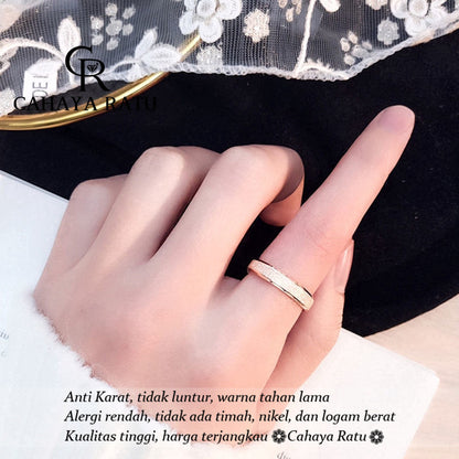 Cincin Titanium Wanita Anti Karat Asli Pasir Emas 18K Mewah Fashion Aksesoris Pasangan Ring