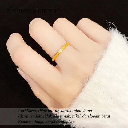 Cincin Titanium Wanita Pasir Emas 18K Anti Karat Elegan Aesthetic Korean Style Aksesoris Ring