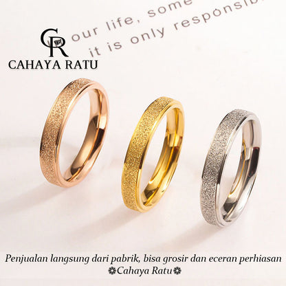 Cincin Titanium Wanita Anti Karat Asli Pasir Emas 18K Mewah Fashion Aksesoris Pasangan Ring