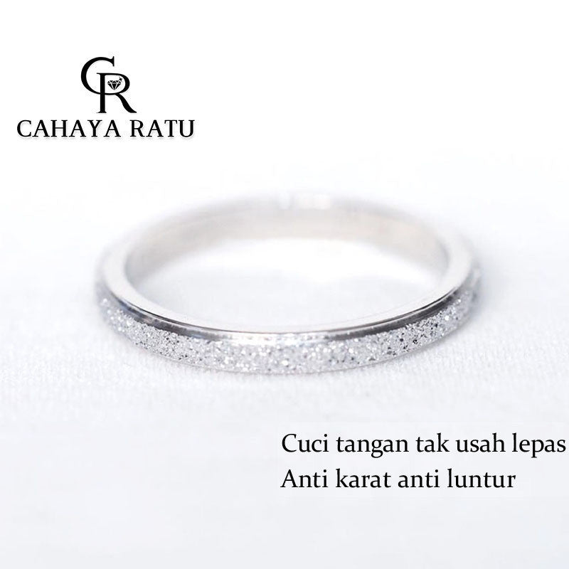 Cincin Titanium Wanita Anti Karat Asli Pasir Emas 18K Mewah Fashion Aksesoris Pasangan Ring