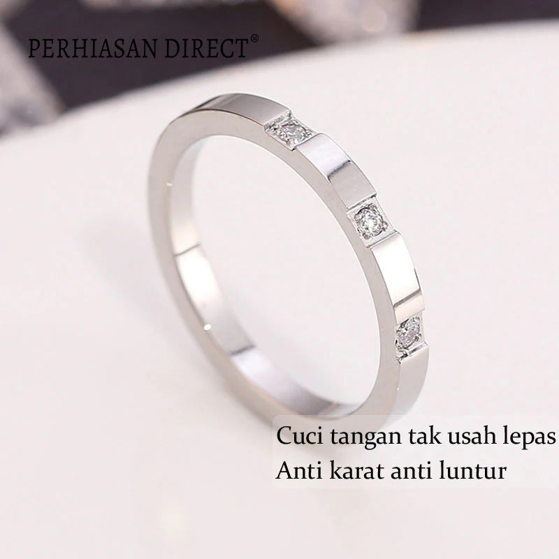 Cincin Titanium Wanita Berlian Emas 18K Korean Style Aesthetic Anti Karat Aksesoris Ring