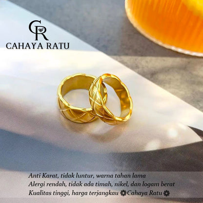 Cincin Titanium Wanita Kisi Aesthetic Korean Style Emas 18K Anti Karat Aksesoris Wanita Ring