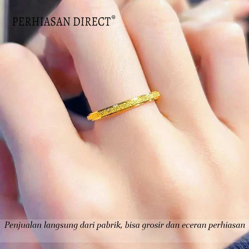 Cincin Titanium Wanita Pasir Emas 18K Anti Karat Elegan Aesthetic Korean Style Aksesoris Ring