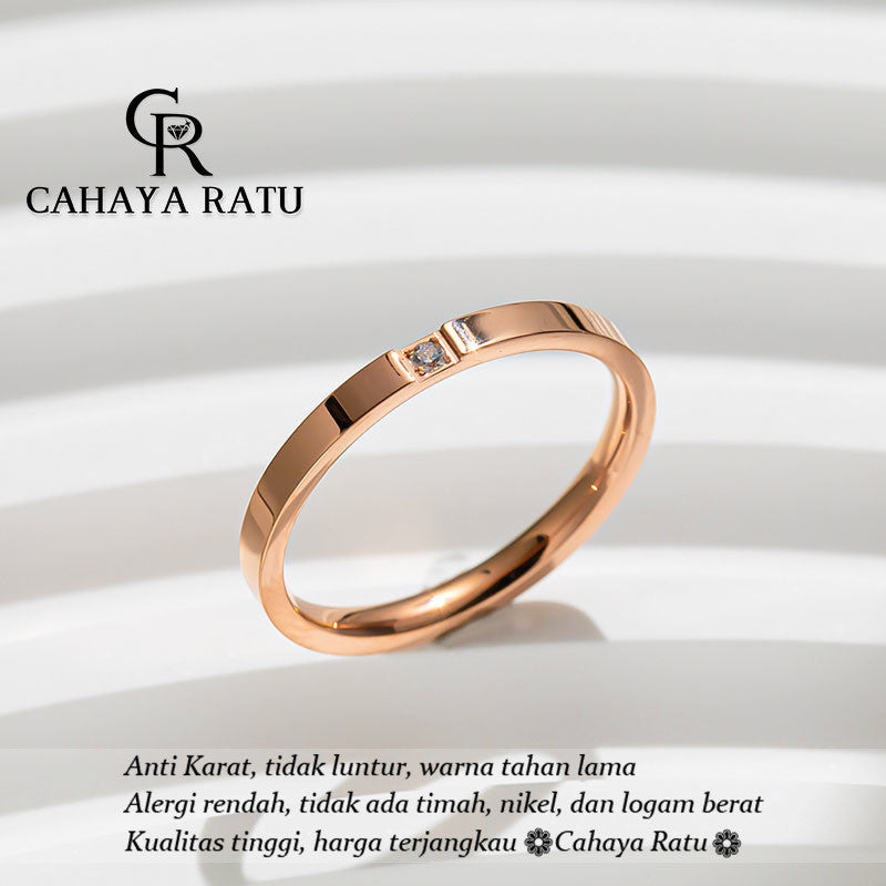 Cincin Couple Titanium Wanita Permata Satu Berlian Emas 18K Anti Karat Aesthetic Korea Aksesoris Ring