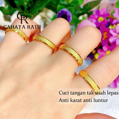 Cincin Titanium Wanita Anti Karat Asli Pasir Emas 18K Mewah Fashion Aksesoris Pasangan Ring