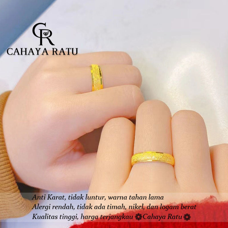 Cincin Titanium Anti Karat Pasir Emas 18K Mewah Klasik Fashion Aksesoris Wanita Perhiasan Ring