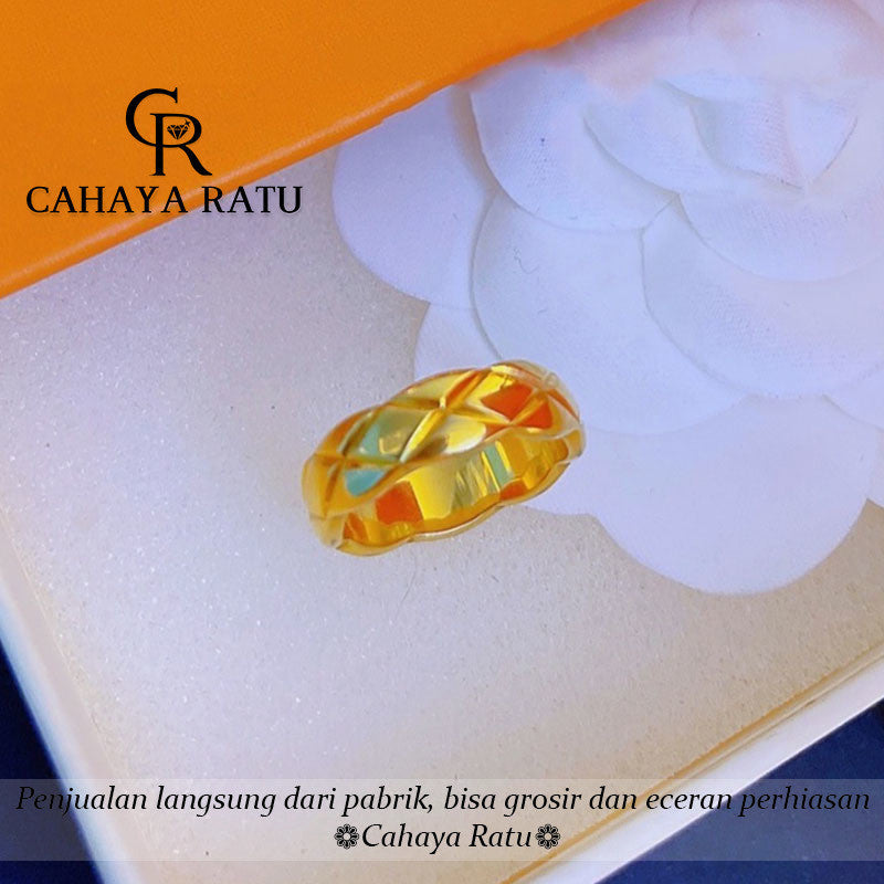 Cincin Titanium Wanita Kisi Aesthetic Korean Style Emas 18K Anti Karat Aksesoris Wanita Ring