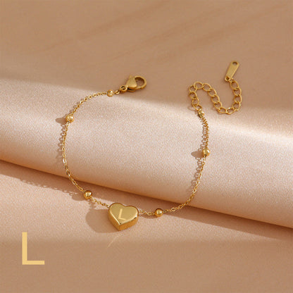 Gelang Wanita Titanium Steel Huruf & Hati Mutiara perhiasandirect