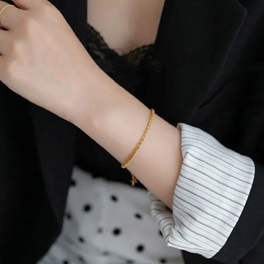 Gelang Wanita Minimalis - Rantai Stainless Steel Emas 18K, Aksesoris Fashion Elegan - 我的商店