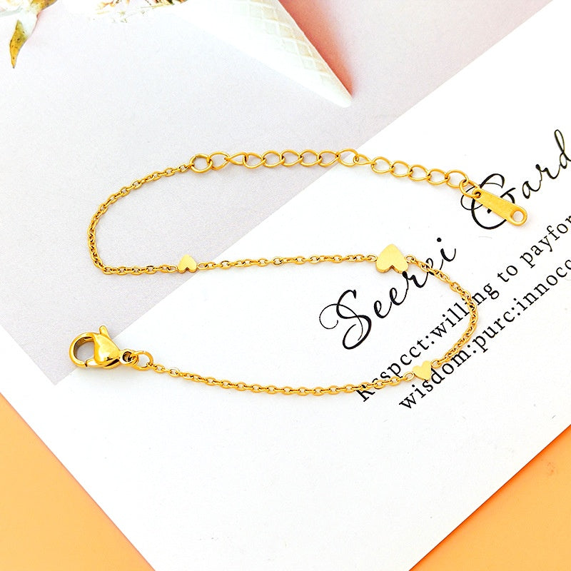 Gelang untuk Wanita dengan Pendant Hati Mini - Lucky Charm 2023 Anti Pudar | Perhiasan Hadiah Ulang Tahun - 我的商店