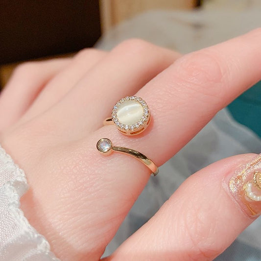 Cincin Cat Eye Adjustable Emas untuk Wanita - Singsing Stainless Steel | Perhiasan Hadiah Elegan - 我的商店